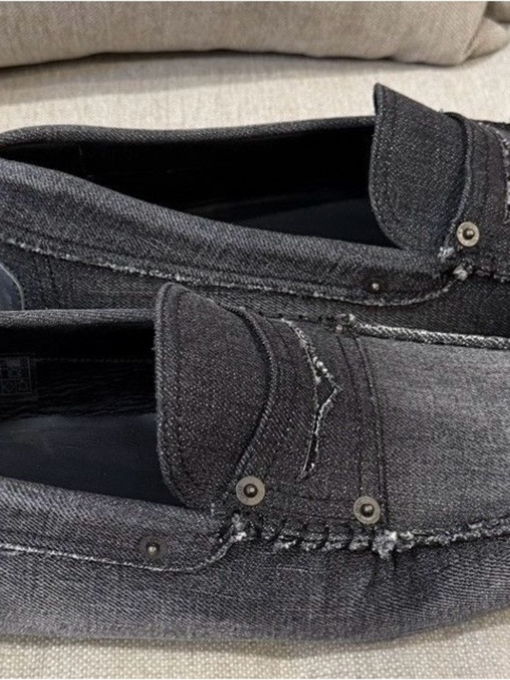 Tod’s Men’s Denim Gommino Driving Loafers Black/Grey Size 12 w/ Box & Dust Bag